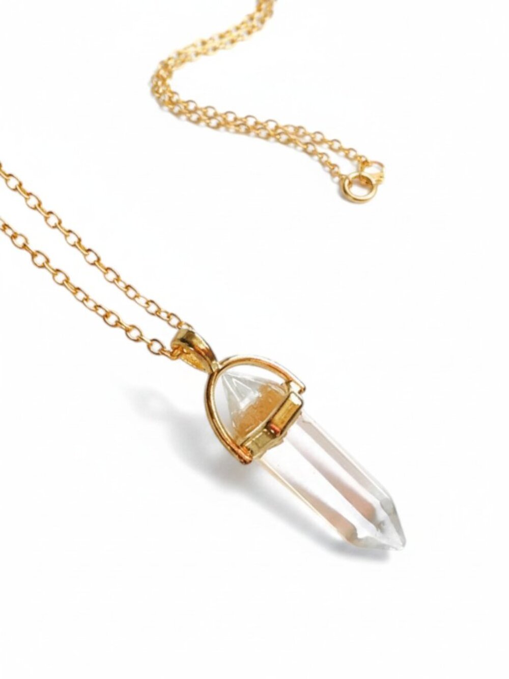 Natural Quartz Crystal Point Necklace 18K Gold Plated Boho Spiritual Gift 20"